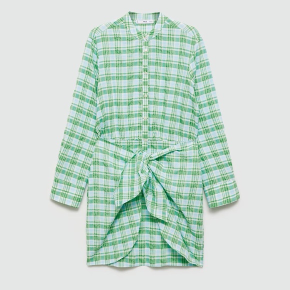 Mango Green check bow dress NWT - Picture 2 of 7